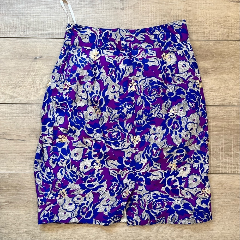 ANTHROPOLOGIE Fei blue and purple floral silk skirt with sequin detail size 0 - Picture 12 of 12